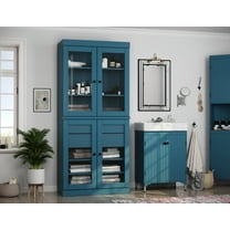 100% Solid Wood 32" Bathroom Cabinet with Clear Glass Doors, 2-Drawers and Adjustable Shelves