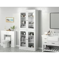 100% Solid Wood 32" Bathroom Cabinet with Clear Glass Doors and Adjustable Shelves