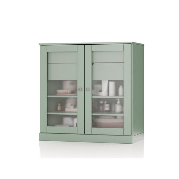 100% Solid Wood 32" Bathroom Cabinet with Frosted Glass Doors, 2-Drawers and Adjustable Shelves