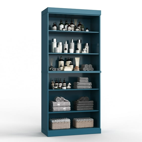 Palace Imports 100% Solid Wood 32" Bathroom Cabinet with Frosted Glass Doors, 2-Drawers and Adjustable Shelves, Teal Blue