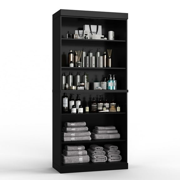 Palace Imports 100% Solid Wood 32" Bathroom Cabinet with Frosted Glass Doors, 2-Drawers and Adjustable Shelves, Black