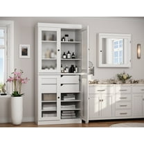 100% Solid Wood 32" Bathroom Cabinet with Frosted Glass Doors and 2-Drawers