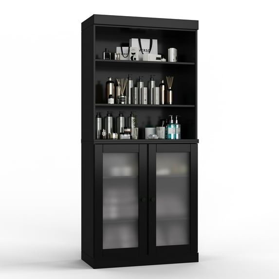 100% Solid Wood 32" Bathroom Cabinet with Frosted Glass Doors and Adjustable Shelves