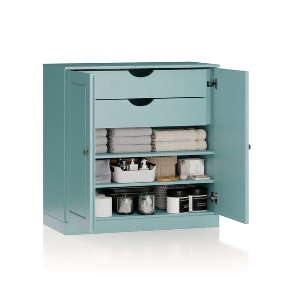 100% Solid Wood 32" Bathroom Cabinet with Solid Doors, 2-Drawers and Adjustable Shelves