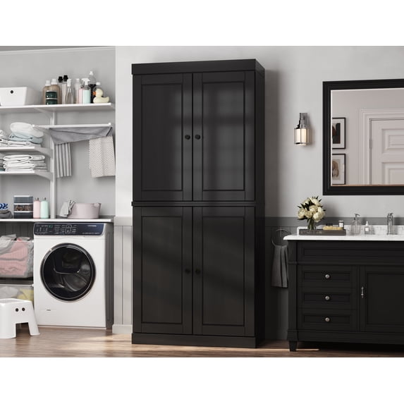 100% Solid Wood 32" Bathroom Cabinet with Solid Doors, 2-Drawers and Adjustable Shelves