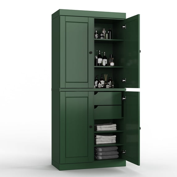 100% Solid Wood 32" Bathroom Cabinet with Solid Doors, 2-Drawers and Adjustable Shelves