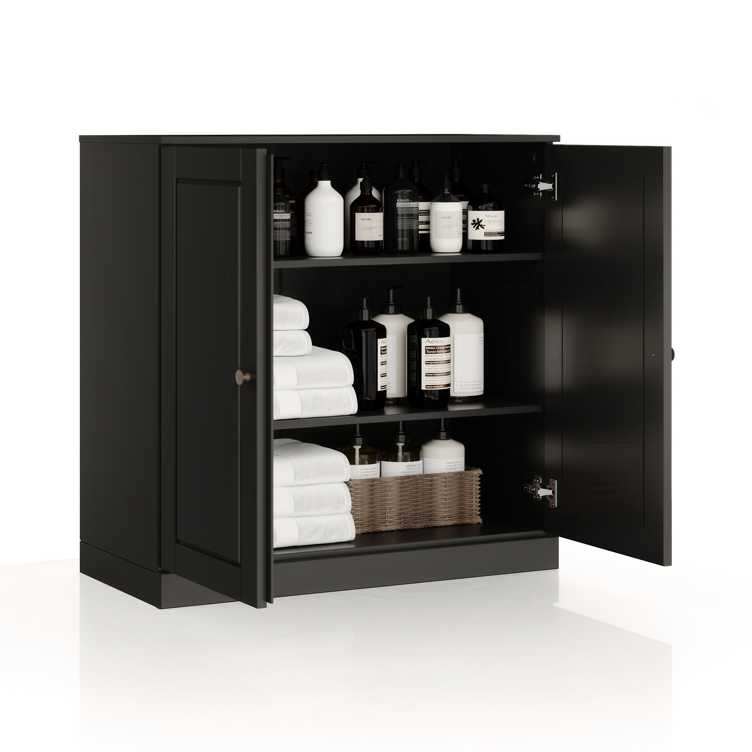 100% Solid Wood 32" Bathroom Cabinet with Solid Doors and Adjustable Shelves