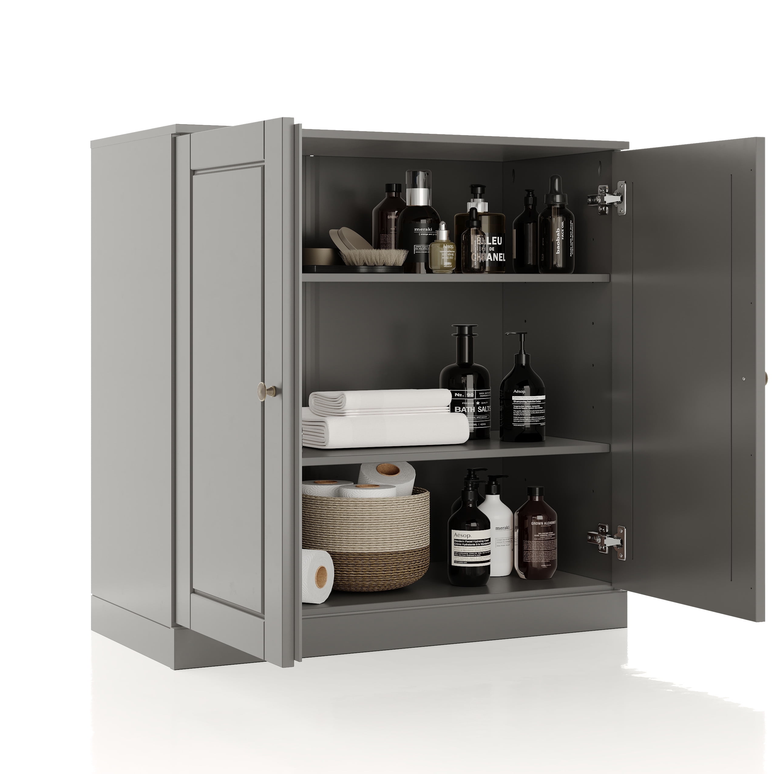 100% Solid Wood 32" Bathroom Cabinet with Solid Doors and Adjustable Shelves