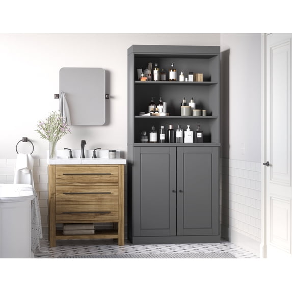 100% Solid Wood 32" Bathroom Cabinet with Solid Doors and Adjustable Shelves