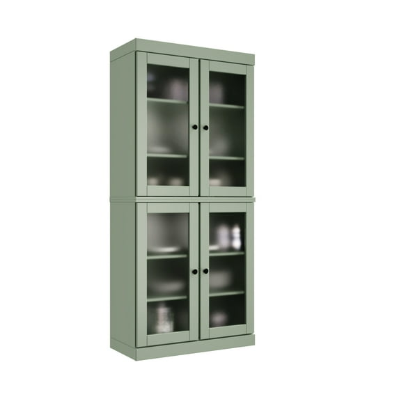 Palace Imports 100% Solid Wood 32" Pantry Cabinet with Frosted Glass Doors and Adjustable Shelves, Sage