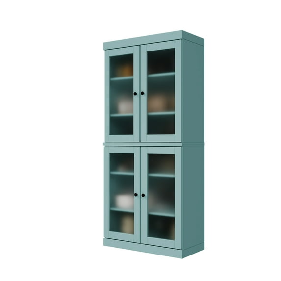 Palace Imports 100% Solid Wood 32" Pantry Cabinet with Frosted Glass Doors and Adjustable Shelves, Aqua