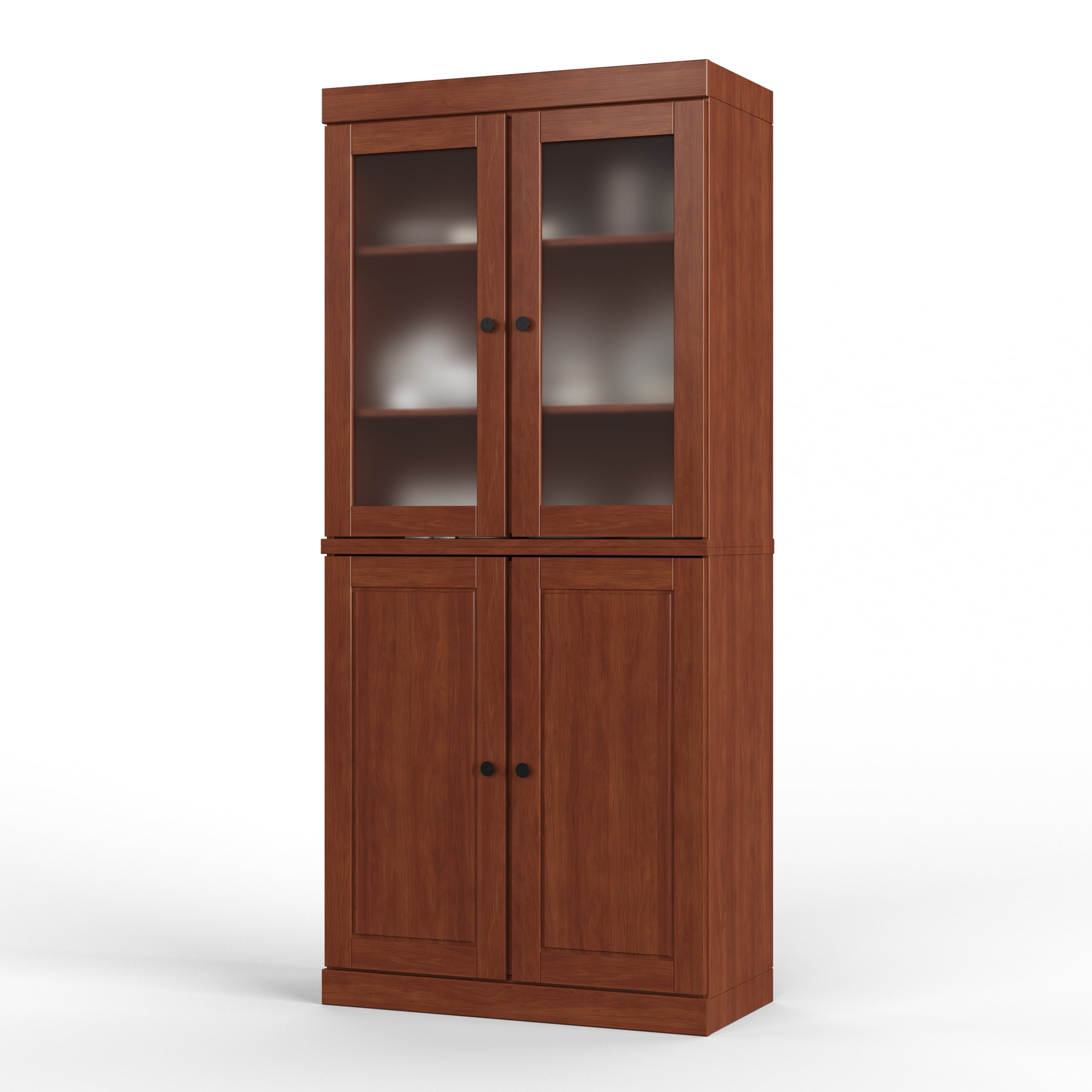 Palace Imports 100% Solid Wood 32" Pantry Cabinet with Solid, Frosted Glass Doors and Adjustable Shelves, Mocha