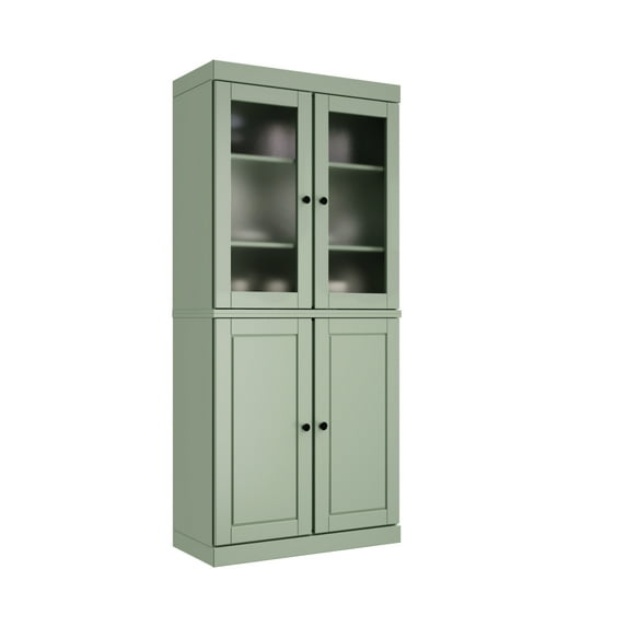 Palace Imports 100% Solid Wood 32" Pantry Cabinet with Solid, Frosted Glass Doors and Adjustable Shelves, Sage