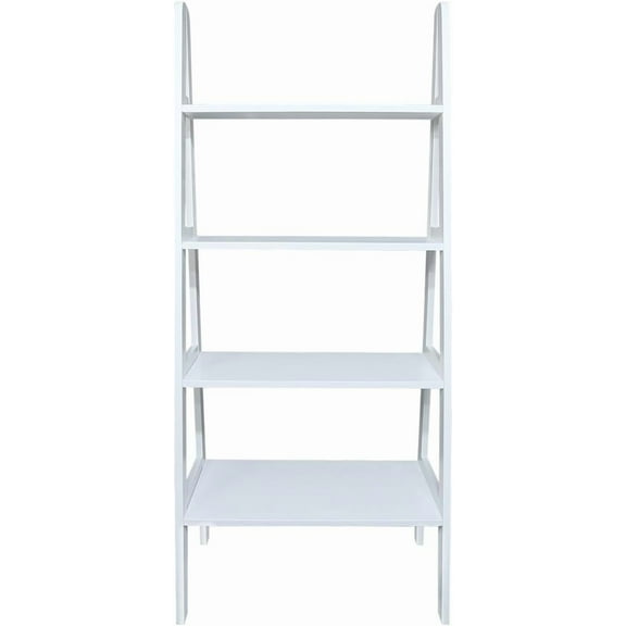100% Solid Wood 4-Shelf Ladder Bookcase, 60" H, White, Freestanding Display Storage Shelf by ZMSHOP