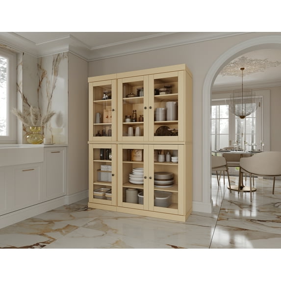 100% Solid Wood 48.5" Pantry China Cabinet with Clear Glass Doors and Adjustable Shelves