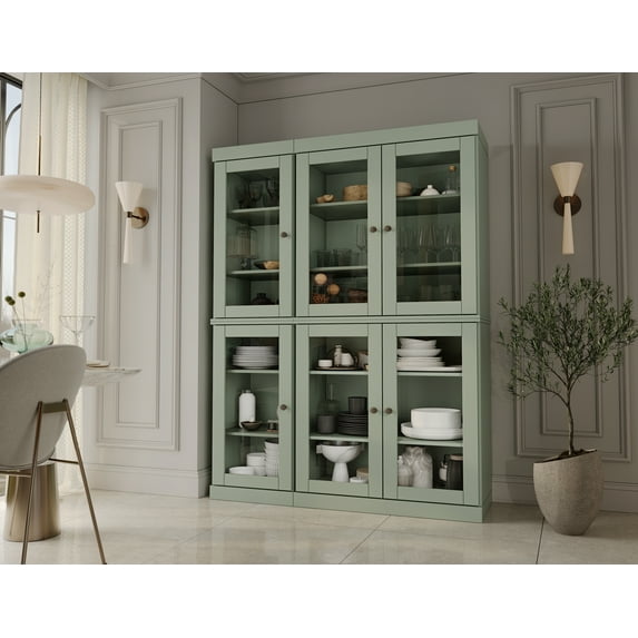 100% Solid Wood 48.5" Pantry China Cabinet with Clear Glass Doors and Adjustable Shelves