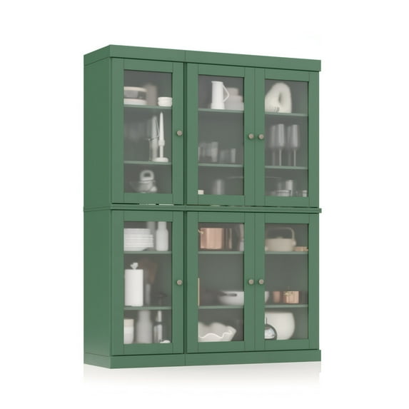 100% Solid Wood 48.5" Pantry China Cabinet with Frosted Glass Doors and Adjustable Shelves