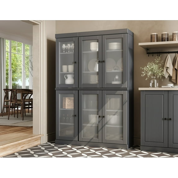 100% Solid Wood 48.5" Pantry China Cabinet with Frosted Glass Doors and Adjustable Shelves