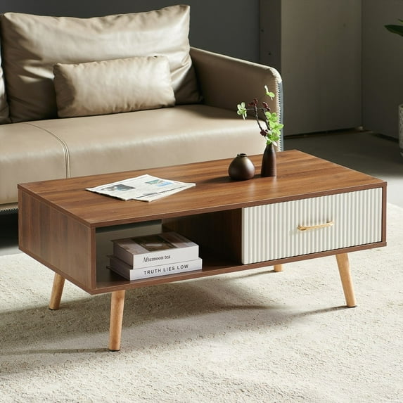 100% Solid Wood Coffee Table with Storage Shelf | Easy Assembly | Low Formaldehyde