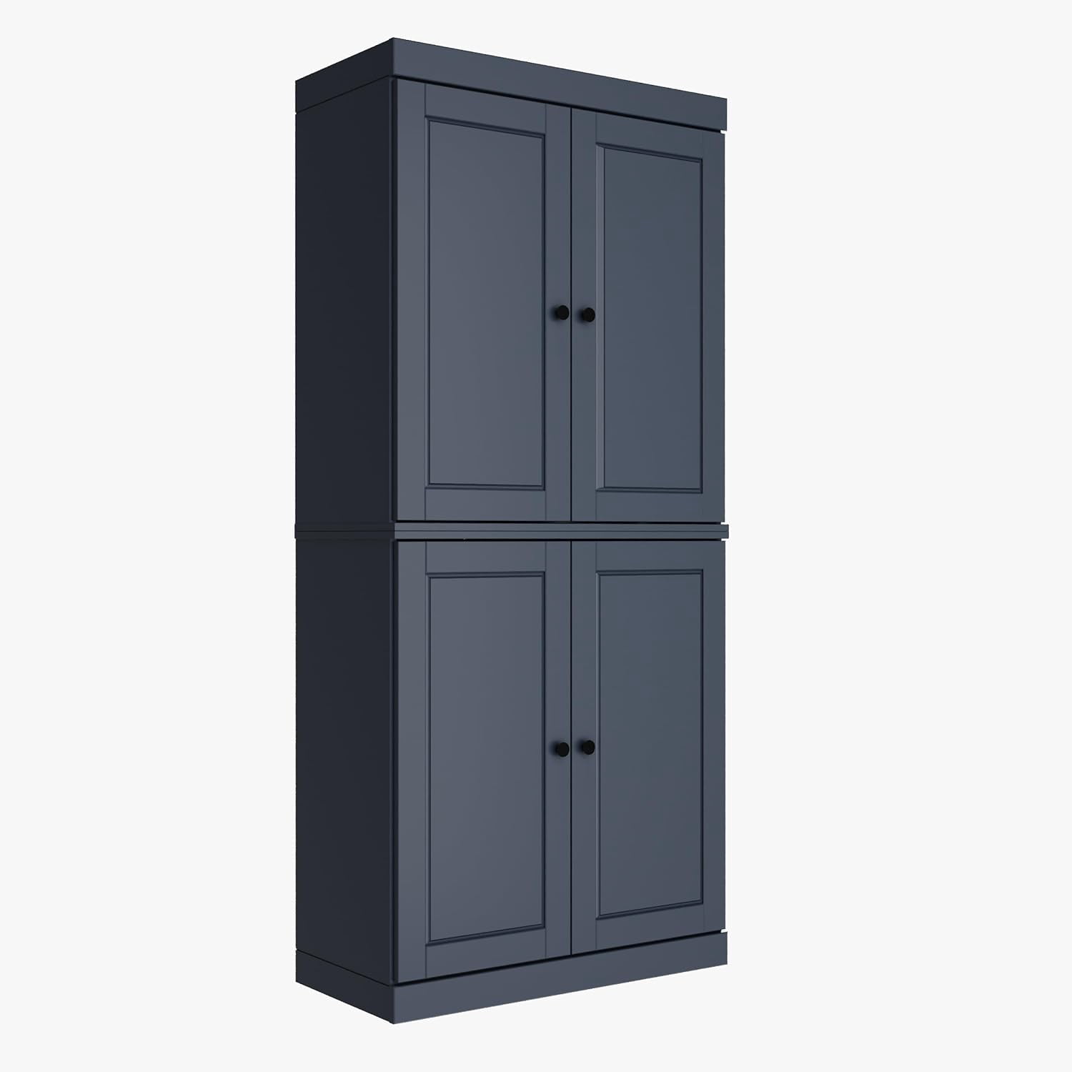 100% Solid Wood Kitchen Pantry Storage Cabinet with Doors and Adjustable Shelves,  Antique Blue
