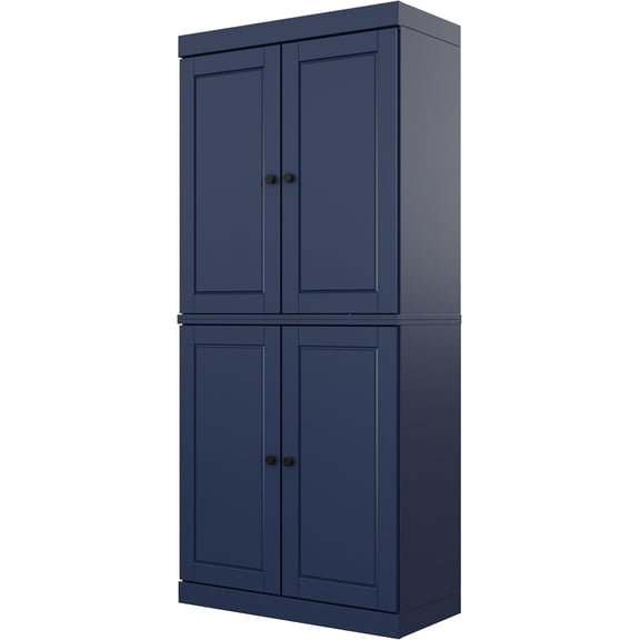 100% Solid Wood Kitchen Pantry Storage Cabinet with Raised Panel Doors and Adjustable Shelves, Navy Blue