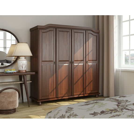 100% Solid Wood Kyle 4-Door Wardrobe Armoire with Solid Wood Doors