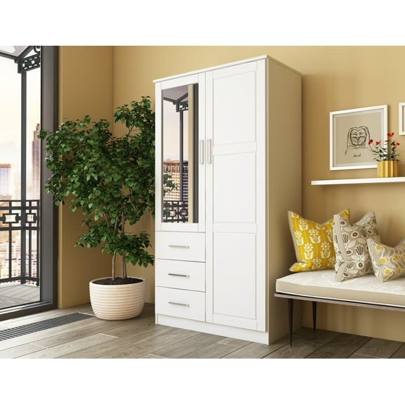 100% Solid Wood Metro 2-Door Wardrobe with Mirrored Door