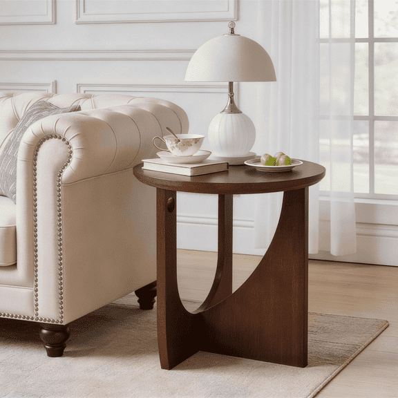 100% Solid Wood Oval Side Table, Rustic Natural Wood Accent Table with Rounded Corners, Multi-Purpose End Table for Living Room Bedroom Balcony Office