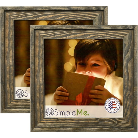 100% Solid Wood Picture Frames 8x8 with Glass 2 Pack - Rustic Natural Wooden Photo Frame Wall or Tabletop Display, Wide Moulding - Grey