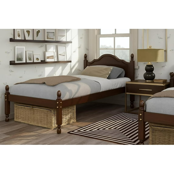 100% Solid Wood Reston Panel Headboard Platform Bed, Twin Size, Java