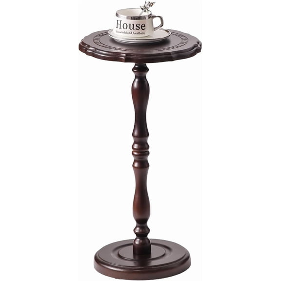100% Solid Wood Round Side Table, Small Drink Table for Small Spaces, Modern End Table Accent Nightstand for Bedroom, Living Room, Corners and Office, Brown