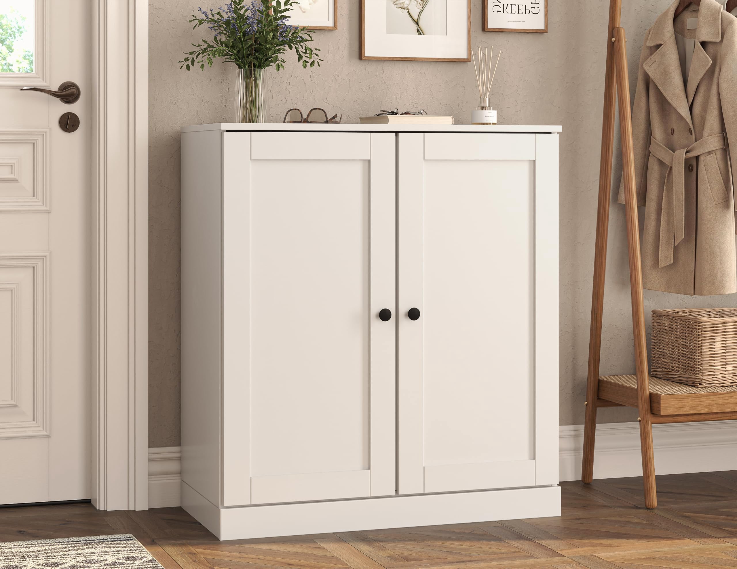 Simple Stackable Shelves 100% Solid Wood Shoe Cabinet Storage with Shaker Doors, Adjustable ...