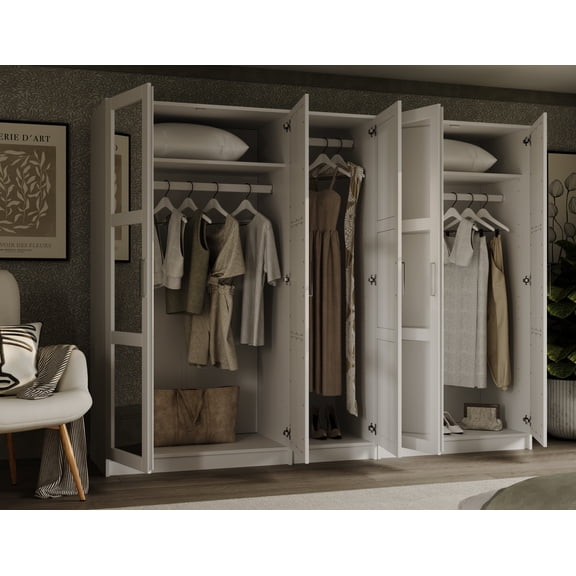 100% Solid Wood Urban 5-Door Wardrobe with Mirrored Door