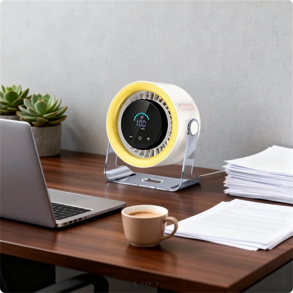 100-Speed Desktop Oscillating Fan with Digital Status Screen, 120 Wide-Angle Rotating Personal Fan with Wall-Mount Base, 4000mAh Rechargeable Silent Table Fan for Bedroom, Kitchen and Office, 1-Pack