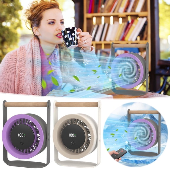 100 Speed Remote Control Desktop Fan 4000mAh Rechargeable Portable Mini Fan with Digital Display Wooden Handle Wall Mountable by PALIFEUR