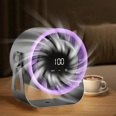 100-Speed USB-C Rechargeable Desk Fan with Night Light – 6" Portable Cordless Office Fan, Quiet Adjustable Cooling Fan for Bedroom, Travel, Dorm | Compact Desktop Fan with Hook & Anti-Slip Base