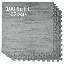 100 Sq. Ft 3/8 Inch Thick Printed Foam Tiles Interlocking Foam Mat, Sea Haze Grey Wood Grain Style Print, (24"x24", 25 pcs), Protective Flooring for Home, Gym Exercise or Trade Show