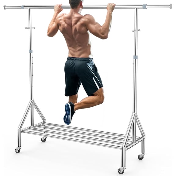100% Stainless Steel Clothing Rack Load 620LBS, Ultra-Stable Heavy Duty Clothes Rack W/Reinforced Rubber Ring, Extendable Adjustable Rolling Garment Racks W/ Sturdy Wheel for Portable Hanging Clothes