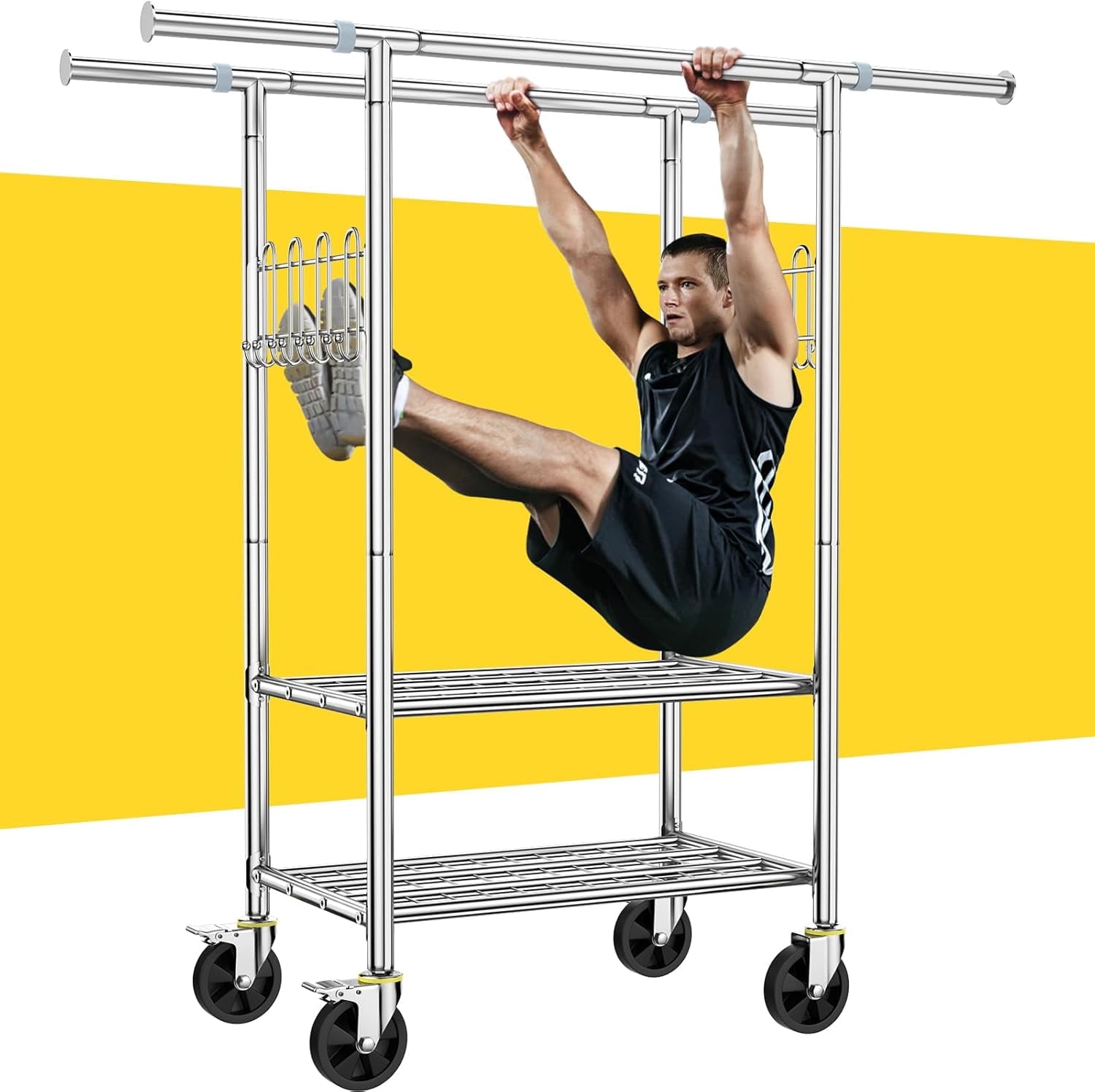 100% Stainless Steel Heavy Duty Clothes Rack Load 960LBS, Double Rod ...