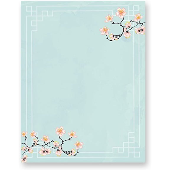 100 Stationery Writing Paper, with Cute Floral Designs Perfect for Notes or Letter Writing - Cherry Blossoms