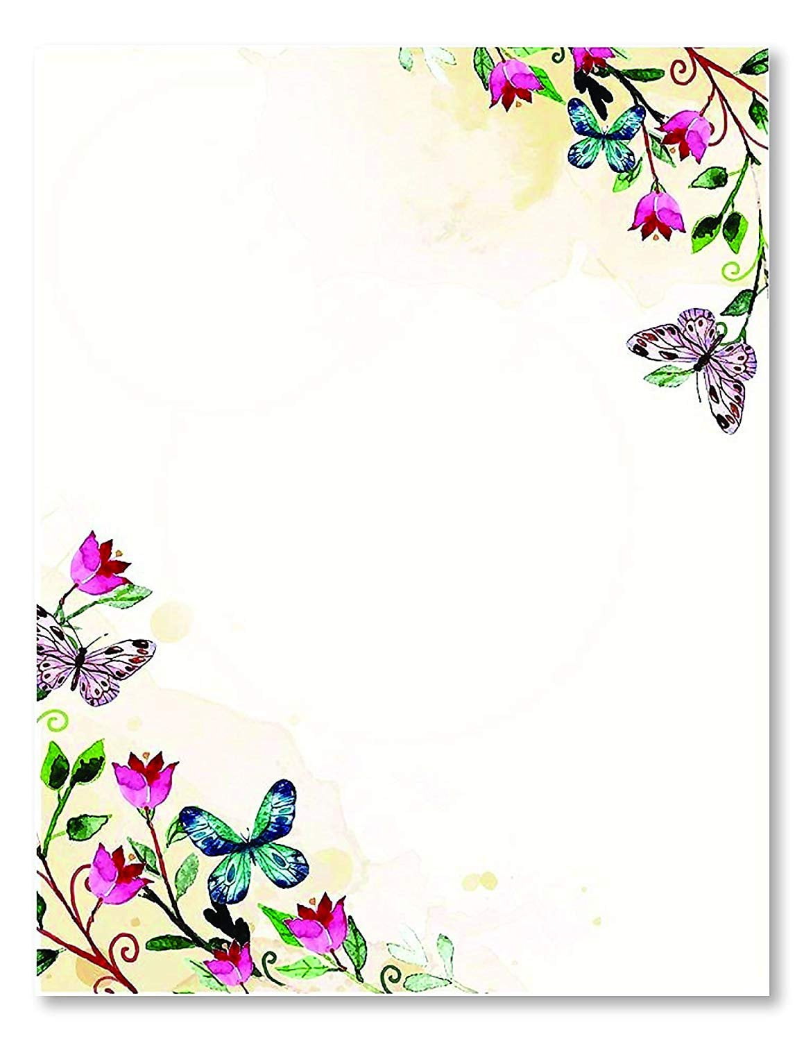 KODY-CREATIONS 100 Stationery Writing Paper, with Cute Floral Designs Perfect for Notes or Letter Writing - Tulips