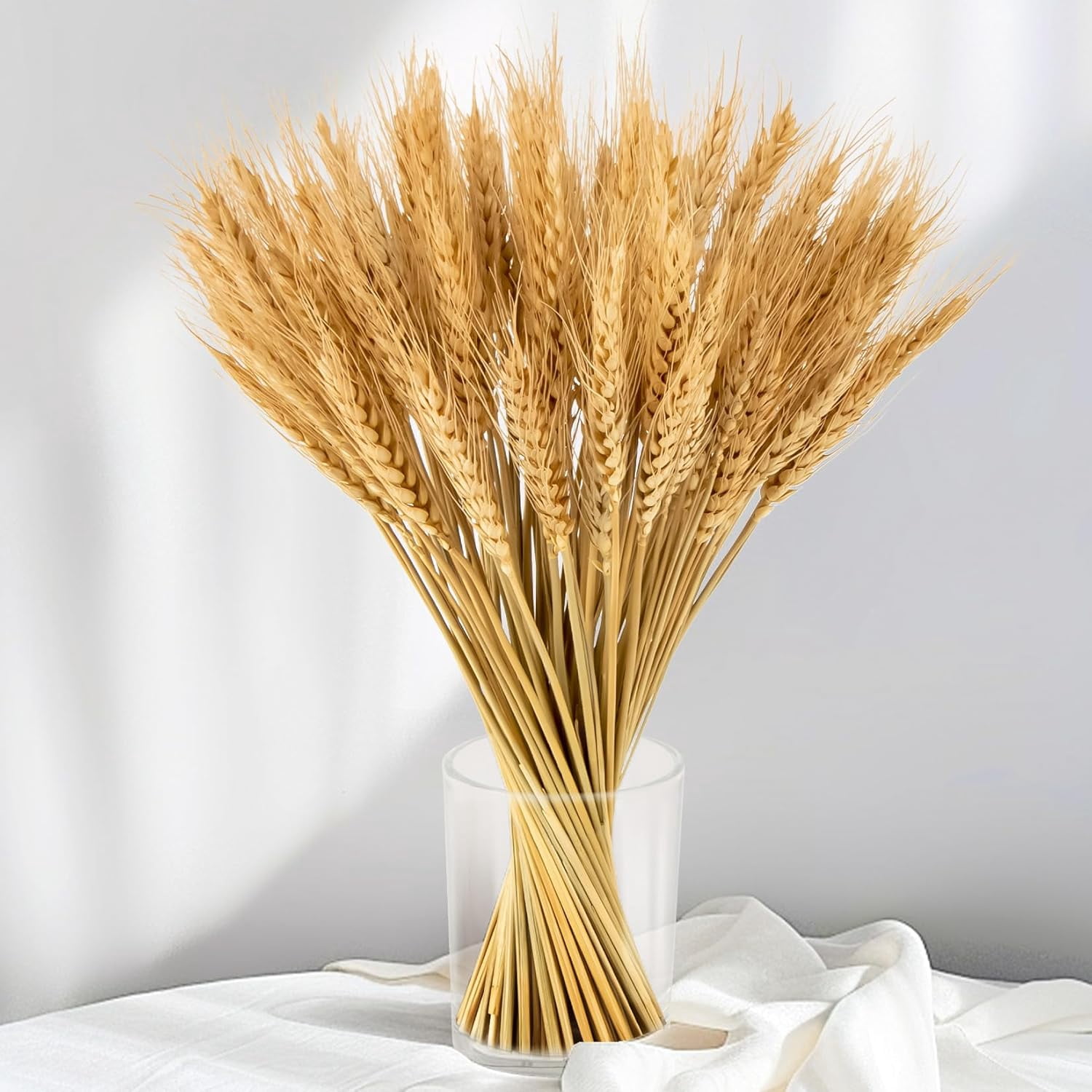 100 Stems Dried Wheat Stalks for Decor - Sheaves Grass Natural Bunch Flowers Home Wedding Table Kitchen Boho Farmhouse Fall Arrangement DIY Decoration 12.9 Inches