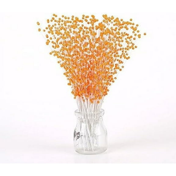 100 Stems Faux Pearl Spray Beads Wire Stems Wedding Bridal Flower Bouquet Party Table Decor (Orange)