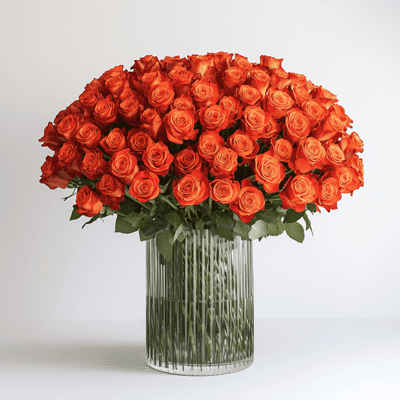 100 Stems of Solid Orange Color Roses- Beautiful Fresh Cut Flowers- Express Delivery