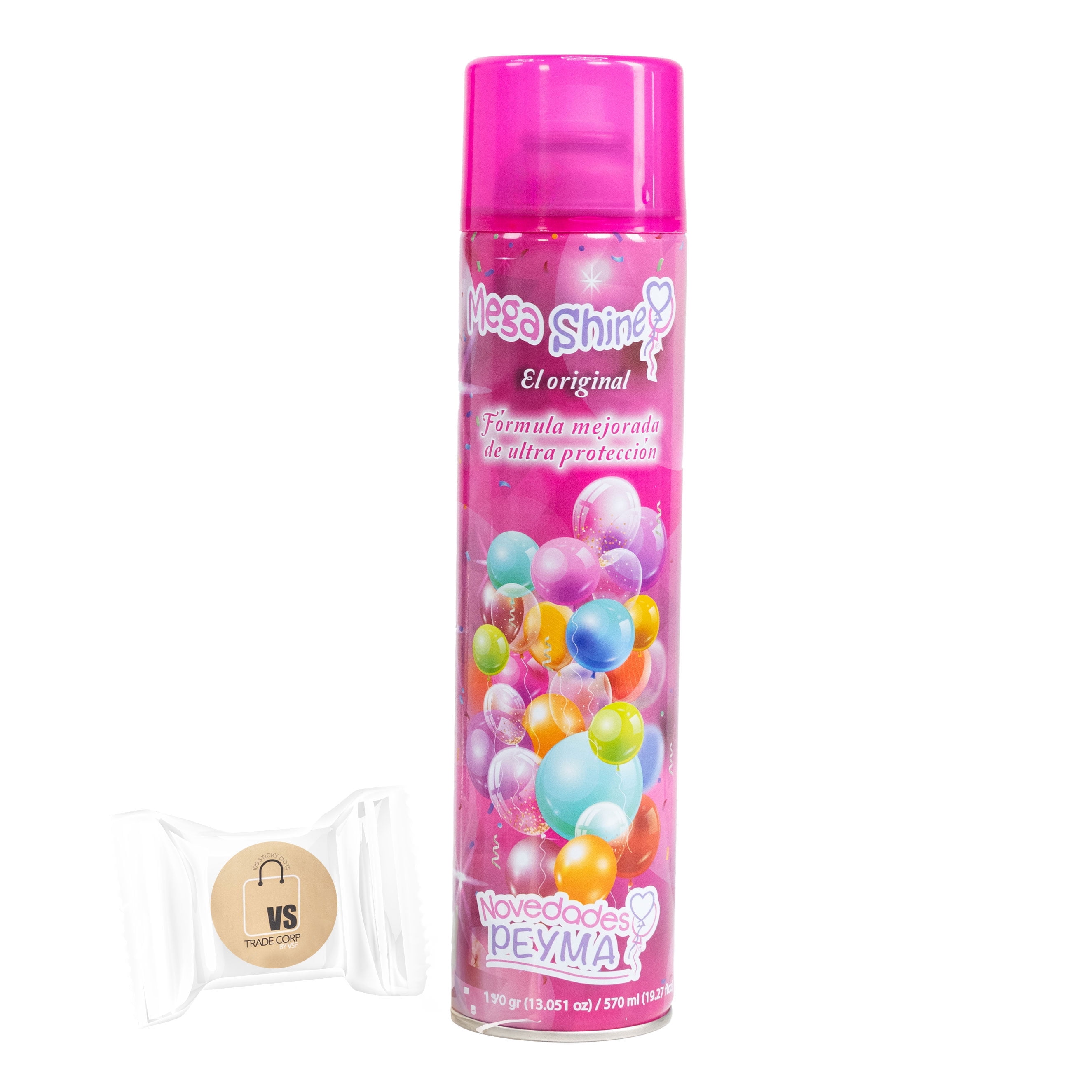 100 ⁠Sticky Dots Bundle with Mega Shine, Balloon Shine Spray, Silicone Spray, Waterproof Balloon Spray Shine, Cherry Scent, 570ml