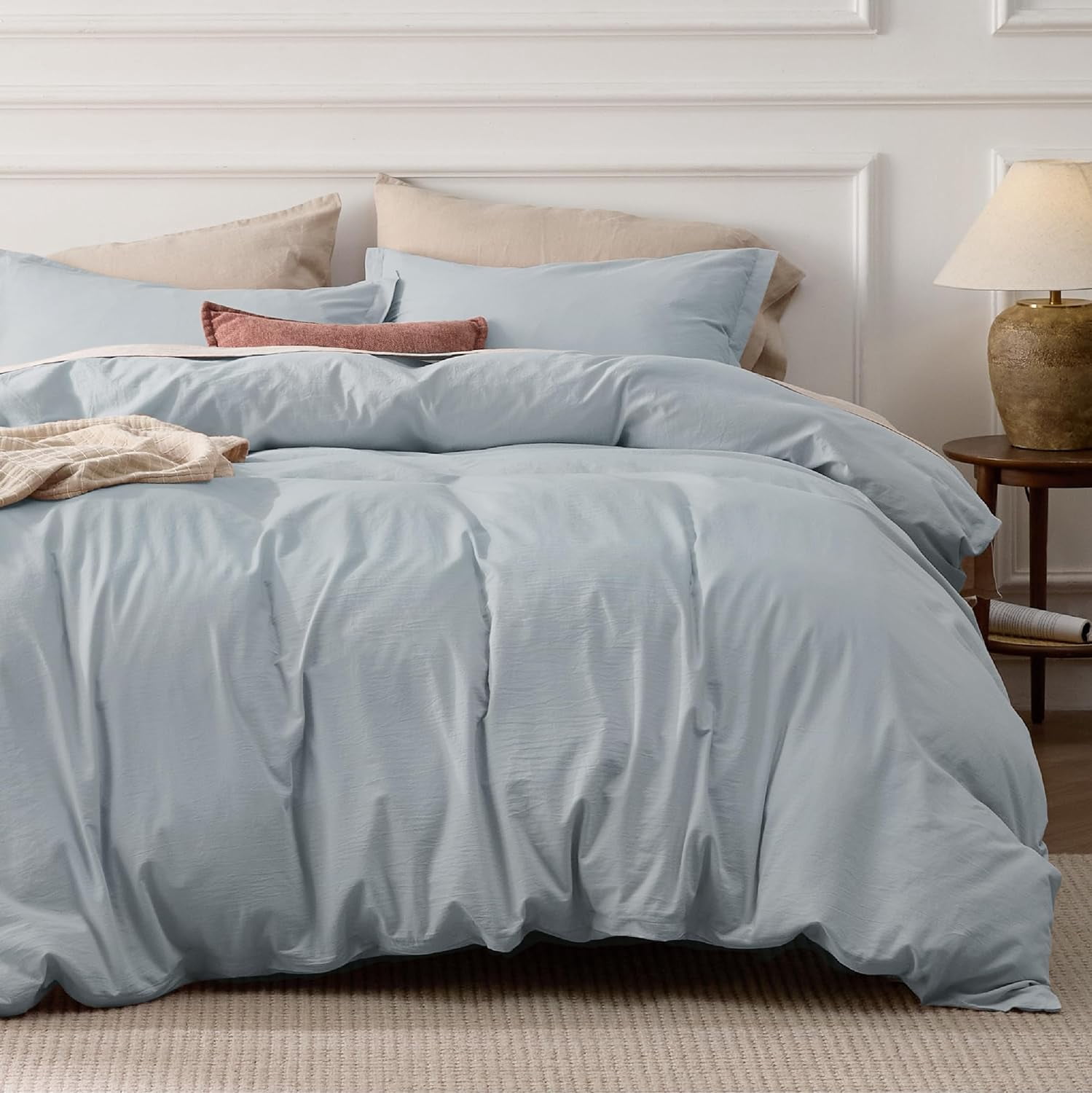 100% Stone Washed Cotton Duvet Cover King - Cornflower Blue Minimalist ...