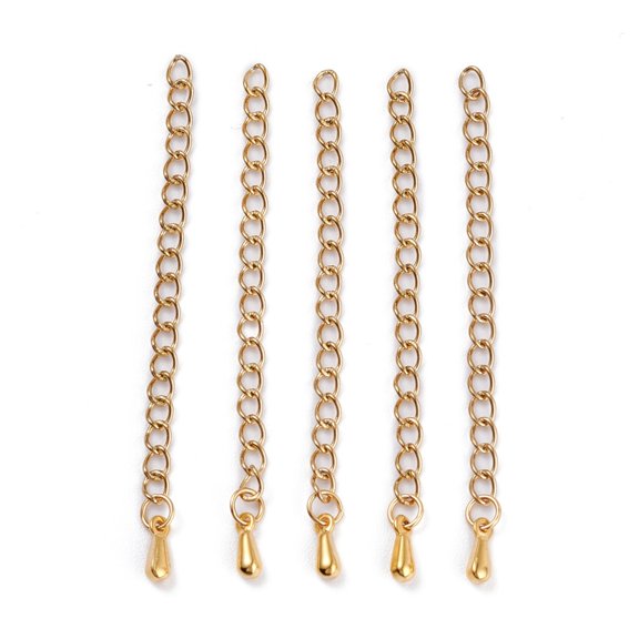 100 Strand PVD Vacuum Plating 304 Stainless Steel Chain Extender Long-Lasting Plated Soldered Chains Golden 55~63x3mm DIY