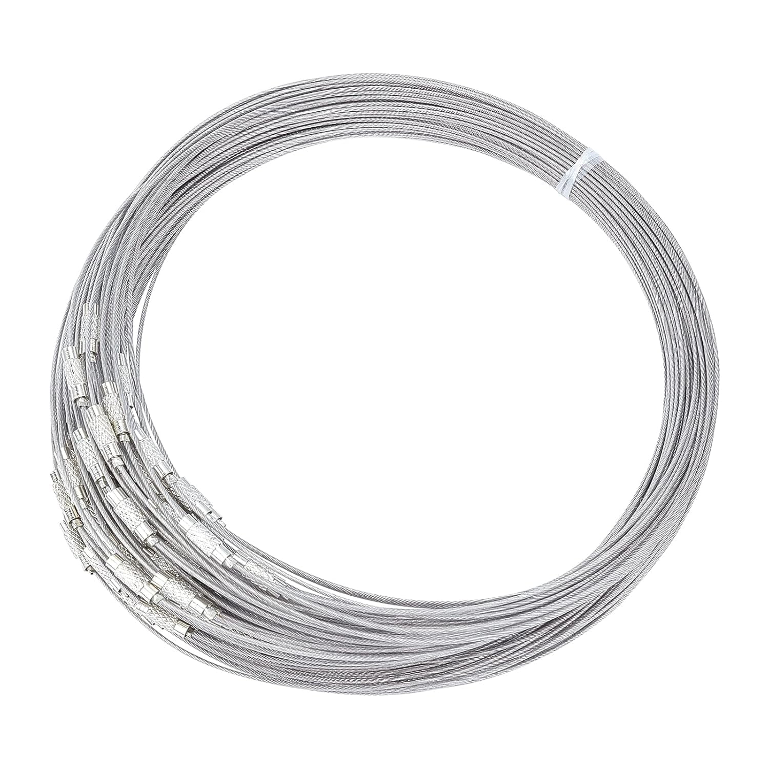 100 Strands 14.5cm Steel Wire Necklace Cord Memory Jewelry Wire with Brass Screw Clasp Beading Wire Chains for DIY Jewelry Making-Silver grey