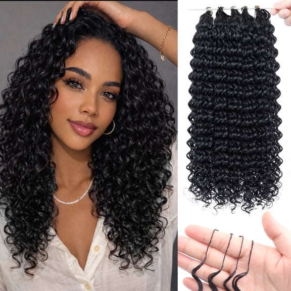 100 Strands 16 inch 180g Deep Wave Feather Crochet Hair Pre-Looped for Black Women, Synthetic Pre Separated Invisible Miracle Knots Crochet Bundles, Feathered Tip Braids Extensions