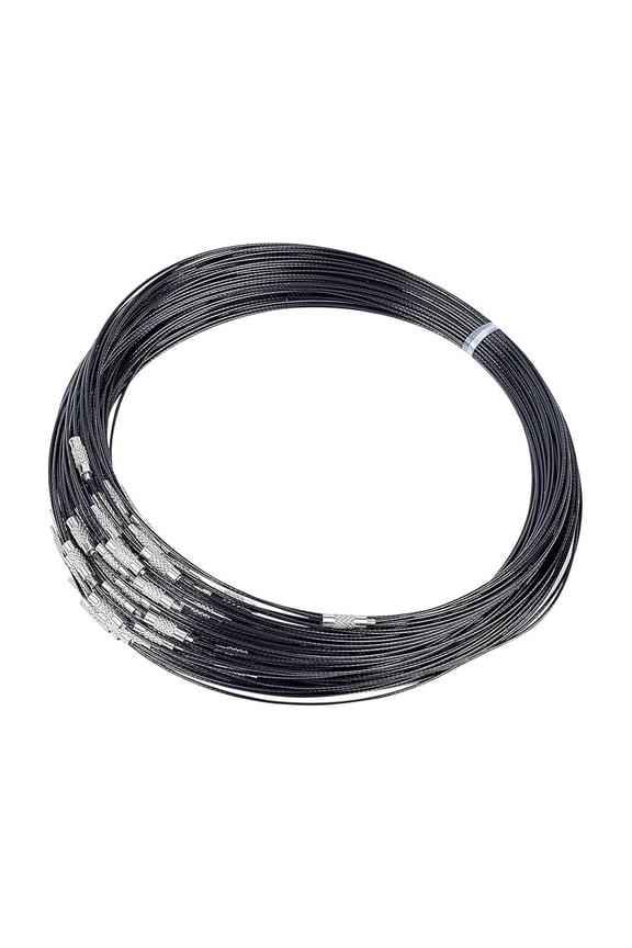 100 Strands 17.5" Steel Wire Necklace Cord Jewelry Wire with Brass Screw Clasp Beading Wire Chains for DIY Jewelry Making-Black for DIY
